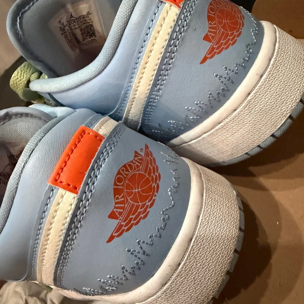 Nike Air Jordan woman's ' Light Blue Low-Top Sneakers with Lime Laces